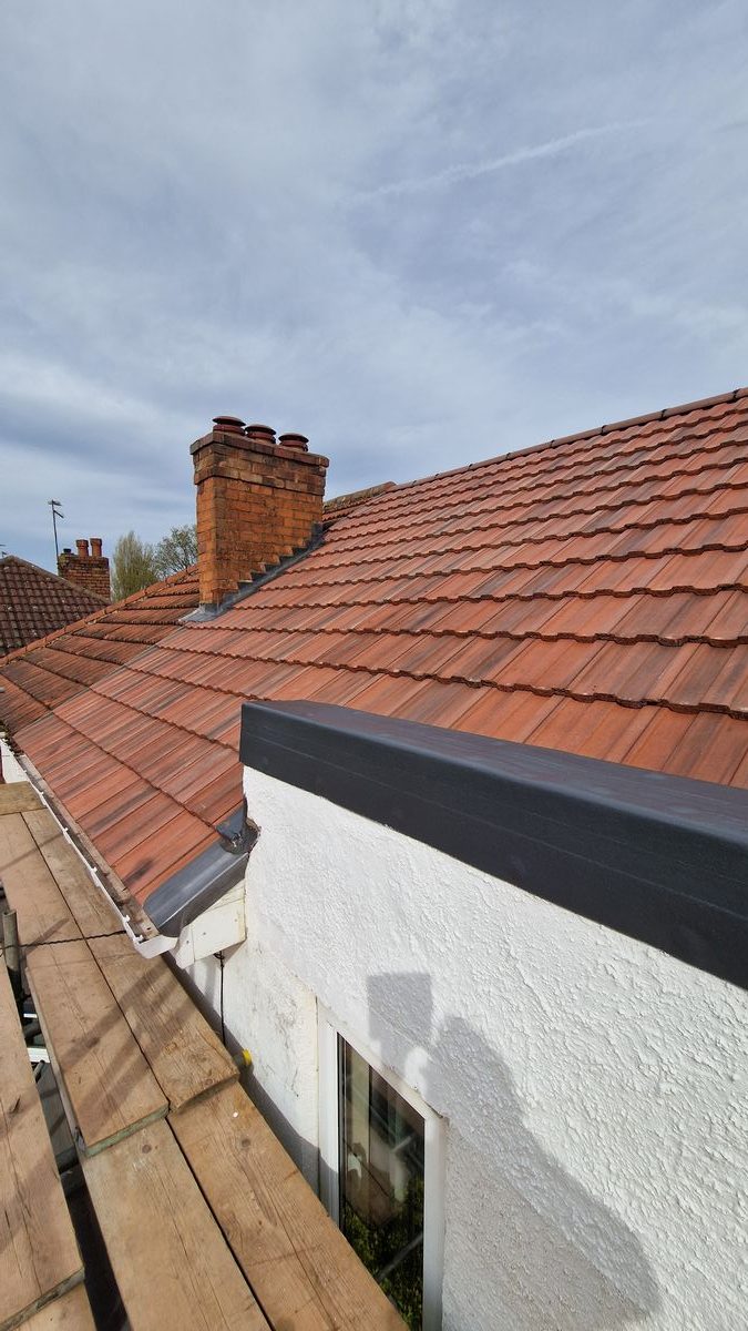 Red clay tile re-roof close-up, Birmingham