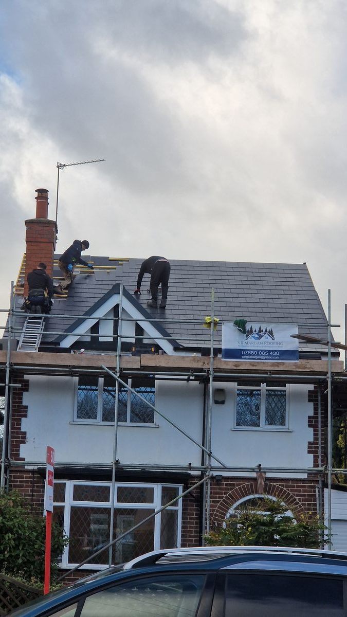 Re-roof project underway, view from scaffolding, Birmingham