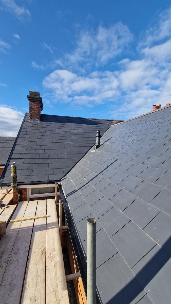 Slate hip and valley detail, re-roof project, Birmingham